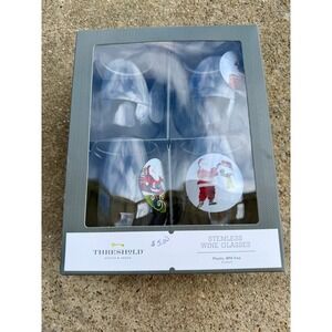 Threshold Christmas Santa Stemless Wine Glasses Set of 4 Plastic BPA Free New